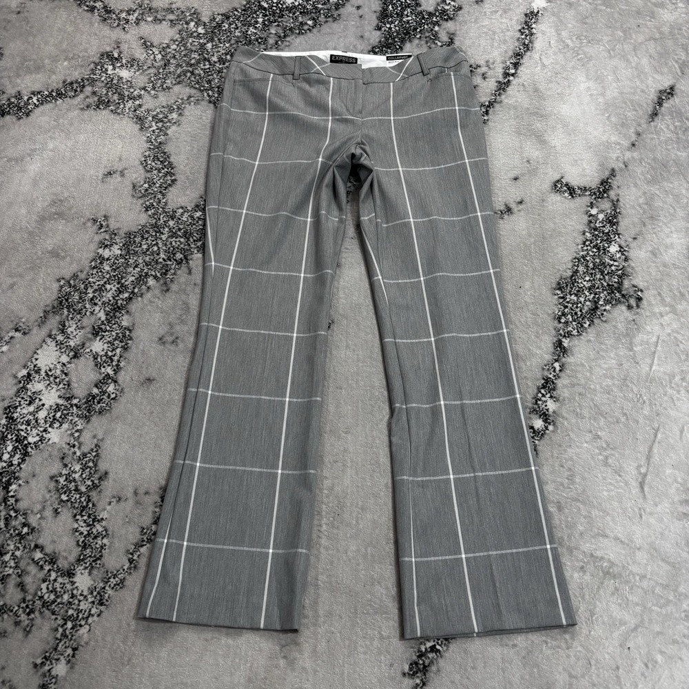 Express Columnist Barely Boot Pants Women's 12R Gray Windowpane Plaid Low Rise